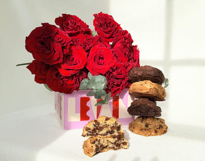 Valentine's Day Flowers & Cookies Gift Set